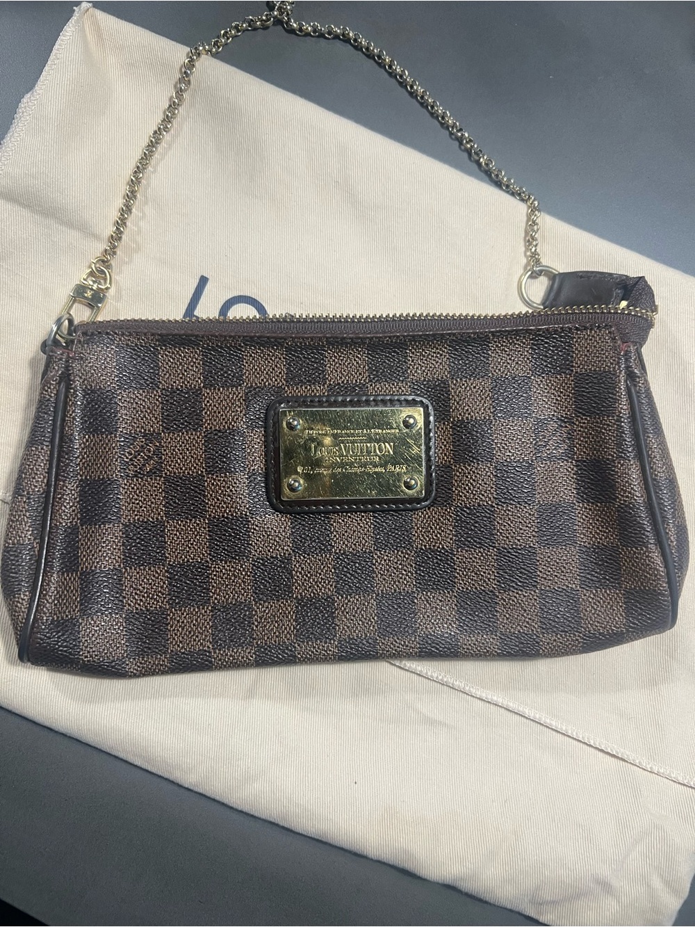 Louis Vuitton Damier Ebene Mini Bag with Gold Plaque - Picture 2 of 4
